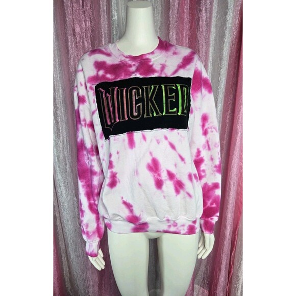 The Movie Wicked Heavy Blend Pink Tie Dye Crewneck Sweatshirt Size Medium - Picture 1 of 9